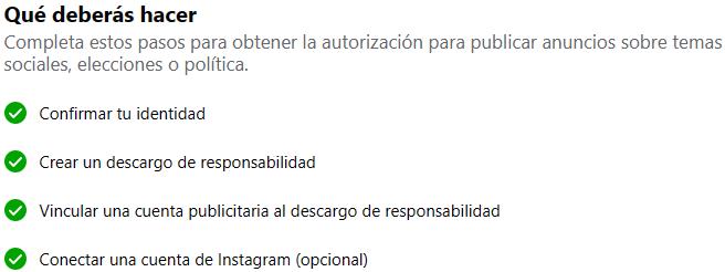 [Paso a Paso] para habilitar Pauta Política en FACEBOOK o Pauta Política en INSTAGRAM. Así se crea el Descargo de Responsabilidades FACEBOOK